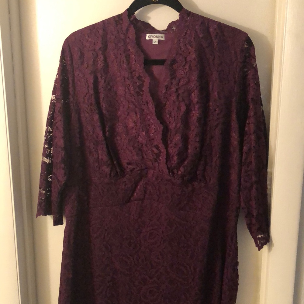 Kiyonna Purple Scalloped Boudoir Lace Dress